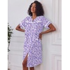 image:imageEkouaer Nightgowns for Women House Dress with Pockets Button Down House Coat Short Sleeve Night Gowns Duster Moo MoosPurple Dots