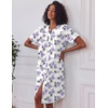 image:imageEkouaer Nightgowns for Women House Dress with Pockets Button Down House Coat Short Sleeve Night Gowns Duster Moo MoosWhite Flower