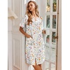 image:imageEkouaer Nightgowns for Women House Dress with Pockets Button Down Sleepshirt Short Sleeve Nightshirt HousecoatWhite Flowers