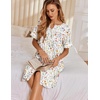image:imageEkouaer Nightgowns for Women House Dress with Pockets Button Down Sleepshirt Short Sleeve Nightshirt HousecoatWhite Flowers