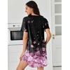image:imageEkouaer Nightgowns for Women Pleated Nightshirts Short Sleeve Sleepshirts Crew Neck Sleepwear Soft Night Gown SleepdressBlack Pink Sakura