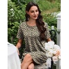 image:imageEkouaer Nightgowns for Women Pleated Nightshirts Short Sleeve Sleepshirts Crew Neck Sleepwear Soft Night Gown SleepdressBrown Leopard