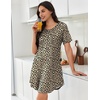 image:imageEkouaer Nightgowns for Women Pleated Nightshirts Short Sleeve Sleepshirts Crew Neck Sleepwear Soft Night Gown SleepdressBrown Leopard