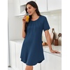 image:imageEkouaer Nightgowns for Women Pleated Nightshirts Short Sleeve Sleepshirts Crew Neck Sleepwear Soft Night Gown SleepdressDark Blue