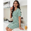image:imageEkouaer Nightgowns for Women Pleated Nightshirts Short Sleeve Sleepshirts Crew Neck Sleepwear Soft Night Gown SleepdressGreen White Florals