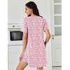 image:imageEkouaer Nightgowns for Women Pleated Nightshirts Short Sleeve Sleepshirts Crew Neck Sleepwear Soft Night Gown SleepdressPink White Florals