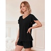 image:imageEkouaer Pajamas Set Women Casual Ruffle Sleeves Soft Comfy Loungewear Set with PocketsBlack
