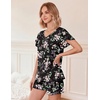image:imageEkouaer Pajamas Set Women Casual Ruffle Sleeves Soft Comfy Loungewear Set with PocketsBlack Florals