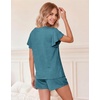 image:imageEkouaer Pajamas Set Women Casual Ruffle Sleeves Soft Comfy Loungewear Set with PocketsBlue Green
