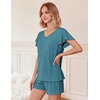 image:imageEkouaer Pajamas Set Women Casual Ruffle Sleeves Soft Comfy Loungewear Set with PocketsBlue Green
