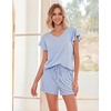 image:imageEkouaer Pajamas Set Women Casual Ruffle Sleeves Soft Comfy Loungewear Set with PocketsClear Blue