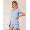 image:imageEkouaer Pajamas Set Women Casual Ruffle Sleeves Soft Comfy Loungewear Set with PocketsClear Blue