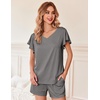 image:imageEkouaer Pajamas Set Women Casual Ruffle Sleeves Soft Comfy Loungewear Set with PocketsDark Gray