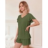 image:imageEkouaer Pajamas Set Women Casual Ruffle Sleeves Soft Comfy Loungewear Set with PocketsDark Olive Green