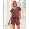 image:imageEkouaer Pajamas Set Women Casual Ruffle Sleeves Soft Comfy Loungewear Set with PocketsDeep Red