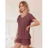 image:imageEkouaer Pajamas Set Women Casual Ruffle Sleeves Soft Comfy Loungewear Set with PocketsDeep Red