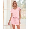 image:imageEkouaer Pajamas Set Women Casual Ruffle Sleeves Soft Comfy Loungewear Set with PocketsLight Pink