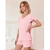 image:imageEkouaer Pajamas Set Women Casual Ruffle Sleeves Soft Comfy Loungewear Set with PocketsLight Pink