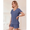 image:imageEkouaer Pajamas Set Women Casual Ruffle Sleeves Soft Comfy Loungewear Set with PocketsNavy Blue