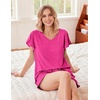 image:imageEkouaer Pajamas Set Women Casual Ruffle Sleeves Soft Comfy Loungewear Set with PocketsRose Red