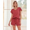 image:imageEkouaer Pajamas Set Women Casual Ruffle Sleeves Soft Comfy Loungewear Set with PocketsWine Red