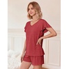 image:imageEkouaer Pajamas Set Women Casual Ruffle Sleeves Soft Comfy Loungewear Set with PocketsWine Red