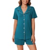 image:imageEkouaer Pajamas Set for Women 2 Piece Pjs Short Sleeve Sleepwear Button Down Lounge Shorts Sets SXXLBlue Green