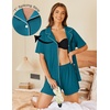 image:imageEkouaer Pajamas Set for Women 2 Piece Pjs Short Sleeve Sleepwear Button Down Lounge Shorts Sets SXXLBlue Green