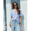 image:imageEkouaer Pajamas Set for Women 2 Piece Pjs Short Sleeve Sleepwear Button Down Lounge Shorts Sets SXXLClear Blue
