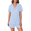 image:imageEkouaer Pajamas Set for Women 2 Piece Pjs Short Sleeve Sleepwear Button Down Lounge Shorts Sets SXXLClear Blue