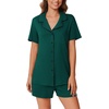 image:imageEkouaer Pajamas Set for Women 2 Piece Pjs Short Sleeve Sleepwear Button Down Lounge Shorts Sets SXXLDark Green