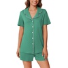 image:imageEkouaer Pajamas Set for Women 2 Piece Pjs Short Sleeve Sleepwear Button Down Lounge Shorts Sets SXXLGrey Green