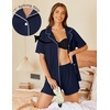 image:imageEkouaer Pajamas Set for Women 2 Piece Pjs Short Sleeve Sleepwear Button Down Lounge Shorts Sets SXXLNavy Blue