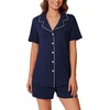 image:imageEkouaer Pajamas Set for Women 2 Piece Pjs Short Sleeve Sleepwear Button Down Lounge Shorts Sets SXXLNavy Blue