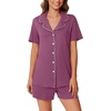 image:imageEkouaer Pajamas Set for Women 2 Piece Pjs Short Sleeve Sleepwear Button Down Lounge Shorts Sets SXXLPurple