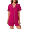 image:imageEkouaer Pajamas Set for Women 2 Piece Pjs Short Sleeve Sleepwear Button Down Lounge Shorts Sets SXXLRose Red
