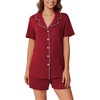 image:imageEkouaer Pajamas Set for Women 2 Piece Pjs Short Sleeve Sleepwear Button Down Lounge Shorts Sets SXXLWine Red