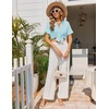 image:imageEkouaer Pajamas Set for Women Button Down Pjs Lounge Sets Ruffle Short Sleeve Sleepwear Cute LoungewearIce Blue