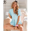 image:imageEkouaer Pajamas Set for Women Button Down Pjs Lounge Sets Ruffle Short Sleeve Sleepwear Cute LoungewearIce Blue