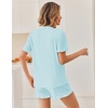 image:imageEkouaer Pajamas Set for Women Button Down Pjs Lounge Sets Ruffle Short Sleeve Sleepwear Cute LoungewearIce Blue
