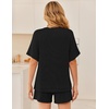 image:imageEkouaer Women 2 Piece Lounge Set 2026 Summer Cruise Outfits Ribbed Loose Short Sleeve Matching Sets with pocketBlack