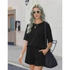 image:imageEkouaer Women 2 Piece Lounge Set 2026 Summer Cruise Outfits Ribbed Loose Short Sleeve Matching Sets with pocketBlack