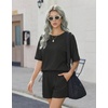 image:imageEkouaer Women 2 Piece Lounge Set 2026 Summer Cruise Outfits Ribbed Loose Short Sleeve Matching Sets with pocketDark Gray