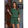 image:imageEkouaer Women 2 Piece Lounge Set 2026 Summer Cruise Outfits Ribbed Loose Short Sleeve Matching Sets with pocketEvergreen