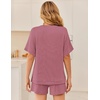 image:imageEkouaer Women 2 Piece Lounge Set 2026 Summer Cruise Outfits Ribbed Loose Short Sleeve Matching Sets with pocketGeranium Pink