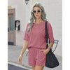 image:imageEkouaer Women 2 Piece Lounge Set 2026 Summer Cruise Outfits Ribbed Loose Short Sleeve Matching Sets with pocketGeranium Pink