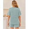 image:imageEkouaer Women 2 Piece Lounge Set 2026 Summer Cruise Outfits Ribbed Loose Short Sleeve Matching Sets with pocketGlacial Green