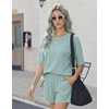 image:imageEkouaer Women 2 Piece Lounge Set 2026 Summer Cruise Outfits Ribbed Loose Short Sleeve Matching Sets with pocketGlacial Green