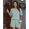 image:imageEkouaer Women 2 Piece Lounge Set 2026 Summer Cruise Outfits Ribbed Loose Short Sleeve Matching Sets with pocketGlacial Green