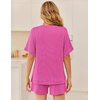 image:imageEkouaer Women 2 Piece Lounge Set 2026 Summer Cruise Outfits Ribbed Loose Short Sleeve Matching Sets with pocketHot Pink
